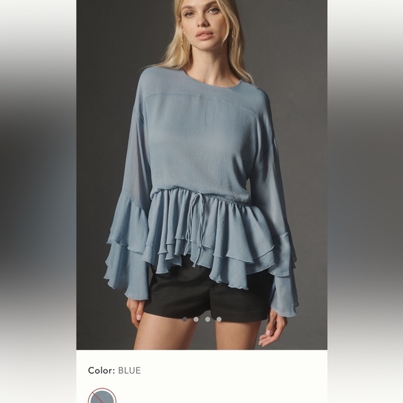 NWT new FLAW Anthropologie XS ruffled sleeve tunic blouse blue floaty spring top - Picture 1 of 17